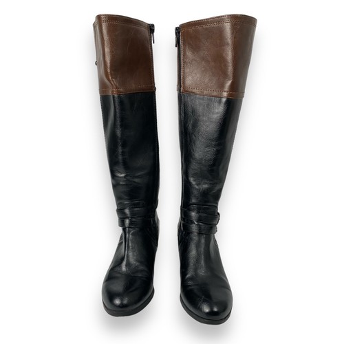 Untereza Riding Boots Two-Tone Knee High Buckle Accent Black Brown Boots