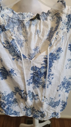 Top de verano Spiaggia Dolce lino azul blanco Vacay Beach Lake talla mediana para mujer - Imagen 6 de 8