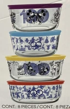 Disney “100 Year Anniversary” 8pc Pyrex Glass Food Storage SET 4 Bowls & 4 Lids