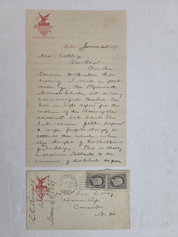 1887 antique UNITED STATES HOTEL boston ma LETTERHEAD ENV concord nh COLBY