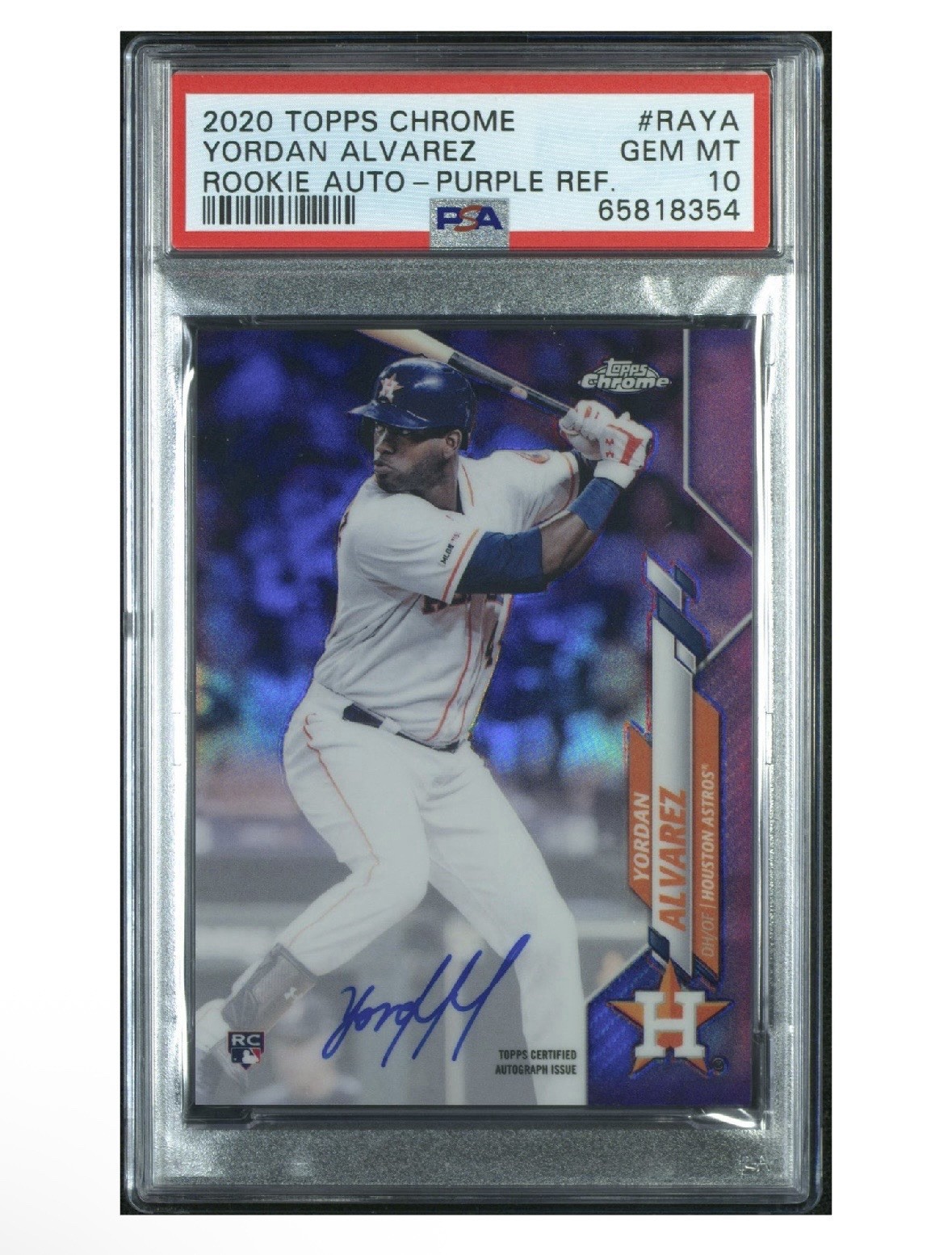 2020 Topps Chrome Yordan Alvarez Rookie Auto RC Purple Refractor #/250 PSA 10