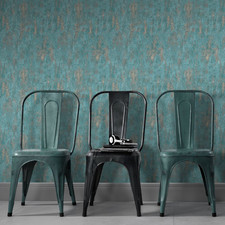 Image of Blue Concrete Effect Wallpaper Gold Metallic Shimmer Textured Vinyl Free Match