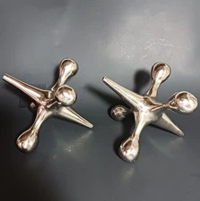 Mid Century Modern 2 Piece Jax Jack Chrome Metal Paperweight Bookends Sculptures