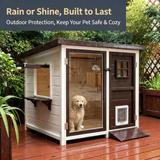 Log Wood Dog Cat Villa Weather Resistant Raised Floor Outdoor Pet House Shelter