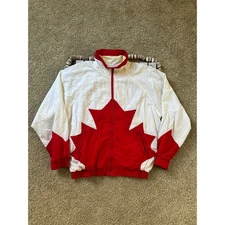 Vintage Canada Sportswear Red White Maple Leaf Flag Zip Windbreaker Jacket