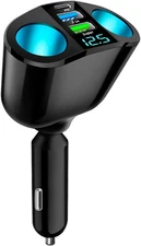 Car Cigarette Lighter Splitter, 2-Socket Cigarette Lighter Adapter with LED Volt