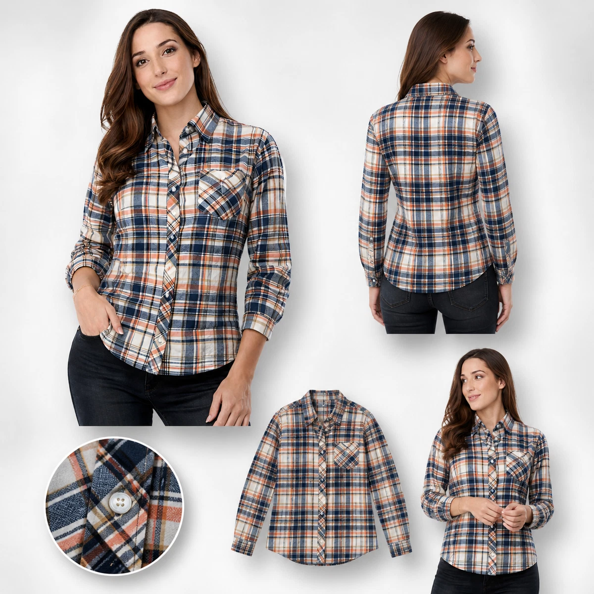 Damen Arbeitshemd Flanellhemd Bluse Hemd Flanell Shirt Oberteil Kleidung Arbeit