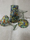 Hand Blown Mexican Confetti Margarita PITCHER & 2 GLASSES Mosaic Multi Color