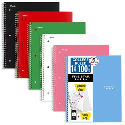 Five Star Spiral Notebook + Study App, 1 Subject, College Ruled Paper