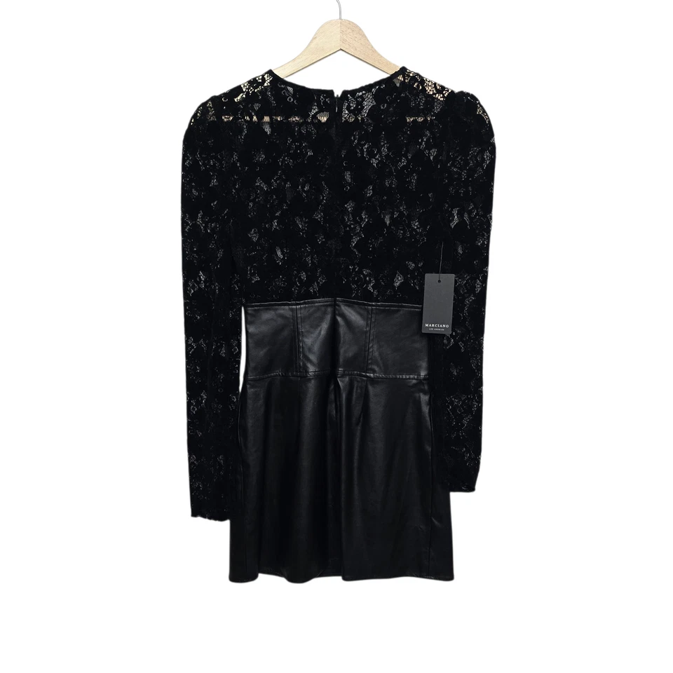 Vestido Marciano Mujer 0 Negro Encaje Imitación Cuero Manga Larga Mini Cóctel Fiesta Foto 2 de 4