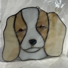 Handcrafted Stained Glass Cream White Dog Suncatcher BEAGLE SPANIEL New 5"