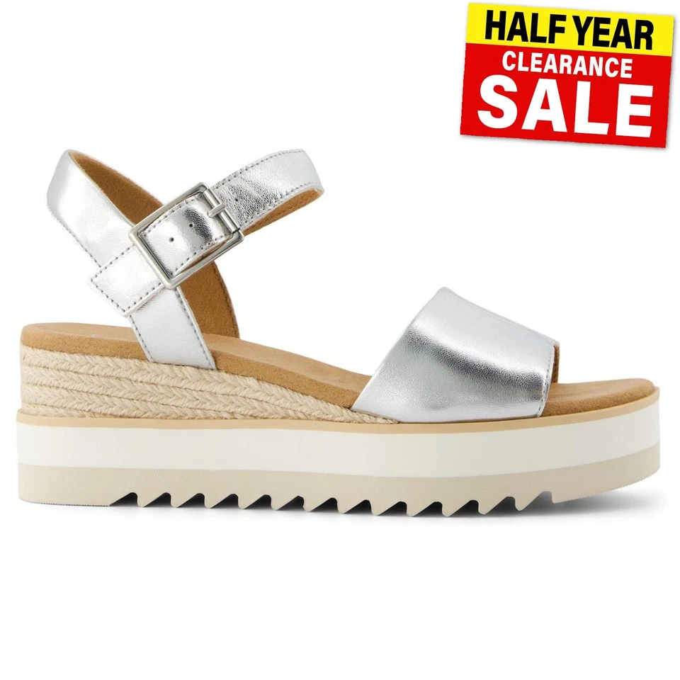 Toms Diana Womens Sandals Summer Platform Wedge Fashion Sandals Silver