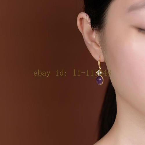 Natural Amethyst Eardrop Earring Calmness EnergyHealing Boho Everyday Minimalist - Picture 4 of 6