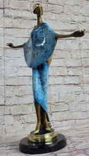 Signed J Erte Classy Girl Bronze Sculpture Statue Art Nouveau Special Patina