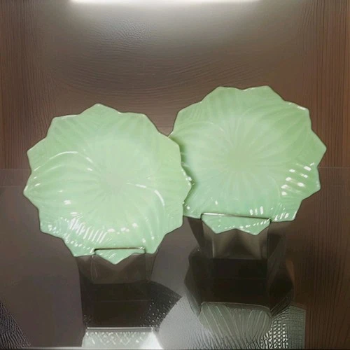Vintage Set of 2 Fire-King Jadeite Lotus Leaf Plates 8" Salad Dessert MCM 1950s