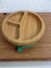 Avanchy Bamboo Divided Plate Bowl Suction Baby Kids Child Green