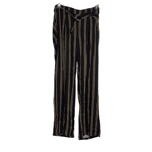 Linen Blend Palazzo Pants Size Elastic Black Brown Stripe Rewash Size XL