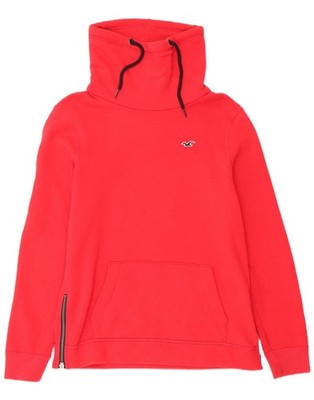 Hollister Damen Oversize Rollkragen Hoodie Pullover UK 10 Small Rot Baumwolle DR01