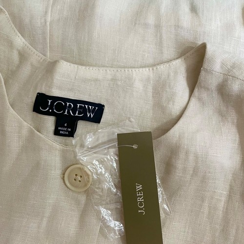 NWT!! J. CREW Crewneck Vest Linen Natural Flap Pockets Tie Waist Retro Size 4 - Picture 8 of 11