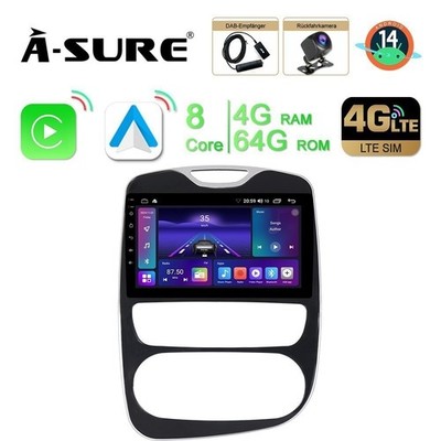 DAB+ Android 14 4G+64G Autoradio CarPlay GPS NAV FM Für Renault Clio 4 2012-2018