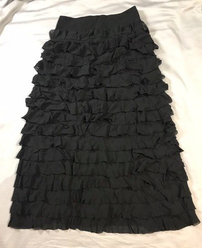 Gonna Talbots donna Petites 8P nera in seta con volant a strati maxi