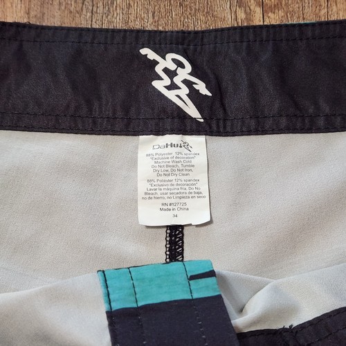 Dahui Board Shorts 34 Black Blue 10" Inseam Striped - Picture 5 of 8