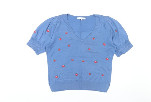 Next Damen Pullover Pulli blau V-Ausschnitt M