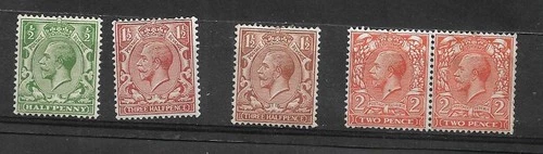 KING GEORGE V 1912-24 ½d 1d 1½d 2d 2d unused my ref 843