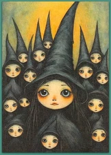ACEO 2.5x3.5 watercolor painting - witches girls fantasy surreal