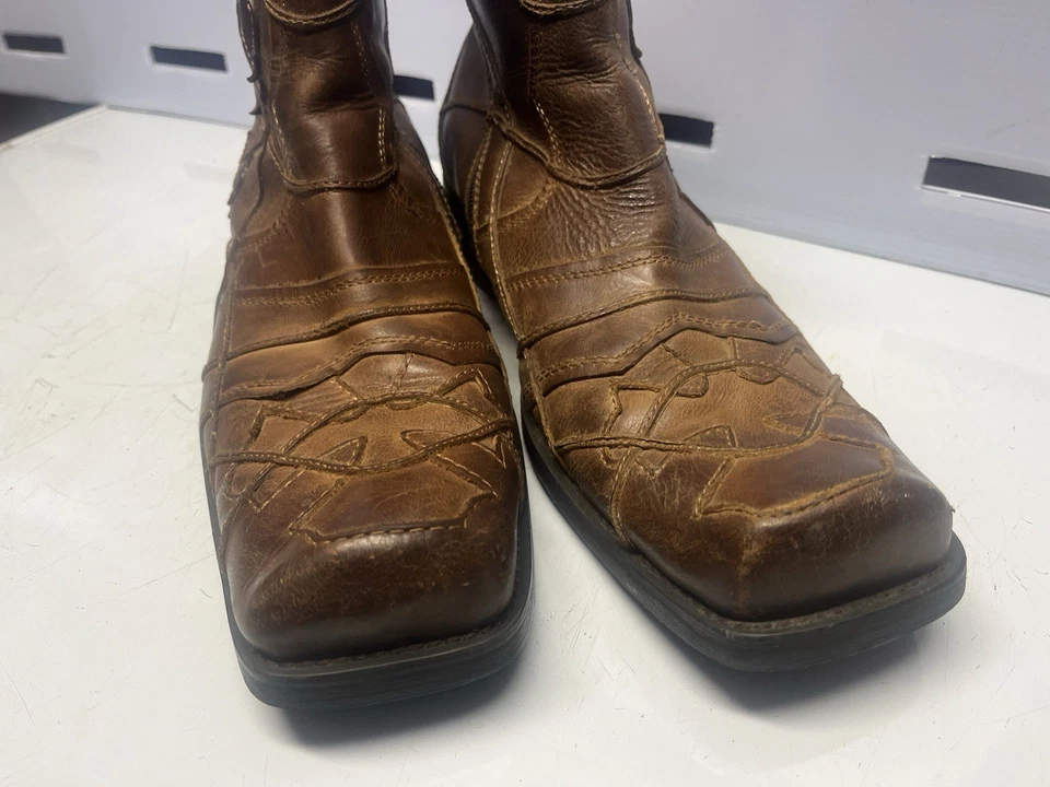 Mark Nason DARKSTAR Biker Rock Lives Dragon Leather Brown Boots Men 10.5 Crosses - Image 3 of 4