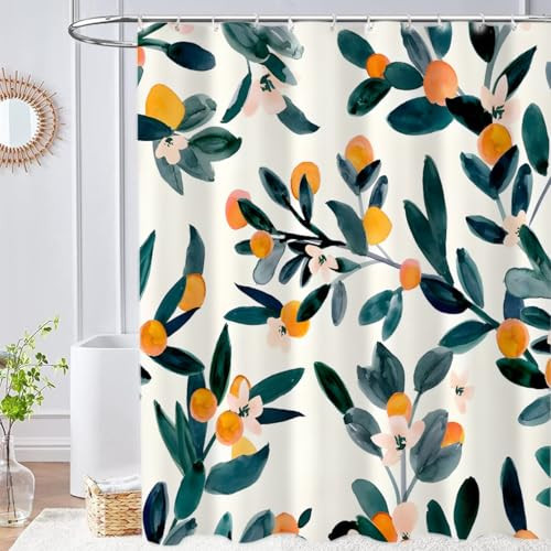 Juegos de cortinas de ducha de resorte, arte de baño hojas naranjas y verdes - Imagen 2 de 3