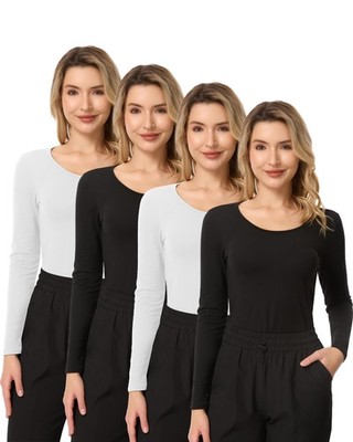 4 Pack Underscrub Long Sleeve Women Comfort Scoop Neck Basic Medium, Seta 