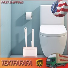 Soft Plastic Toilet Brush Set W/ Long Handle,Seamless Adhesive Free of Punching