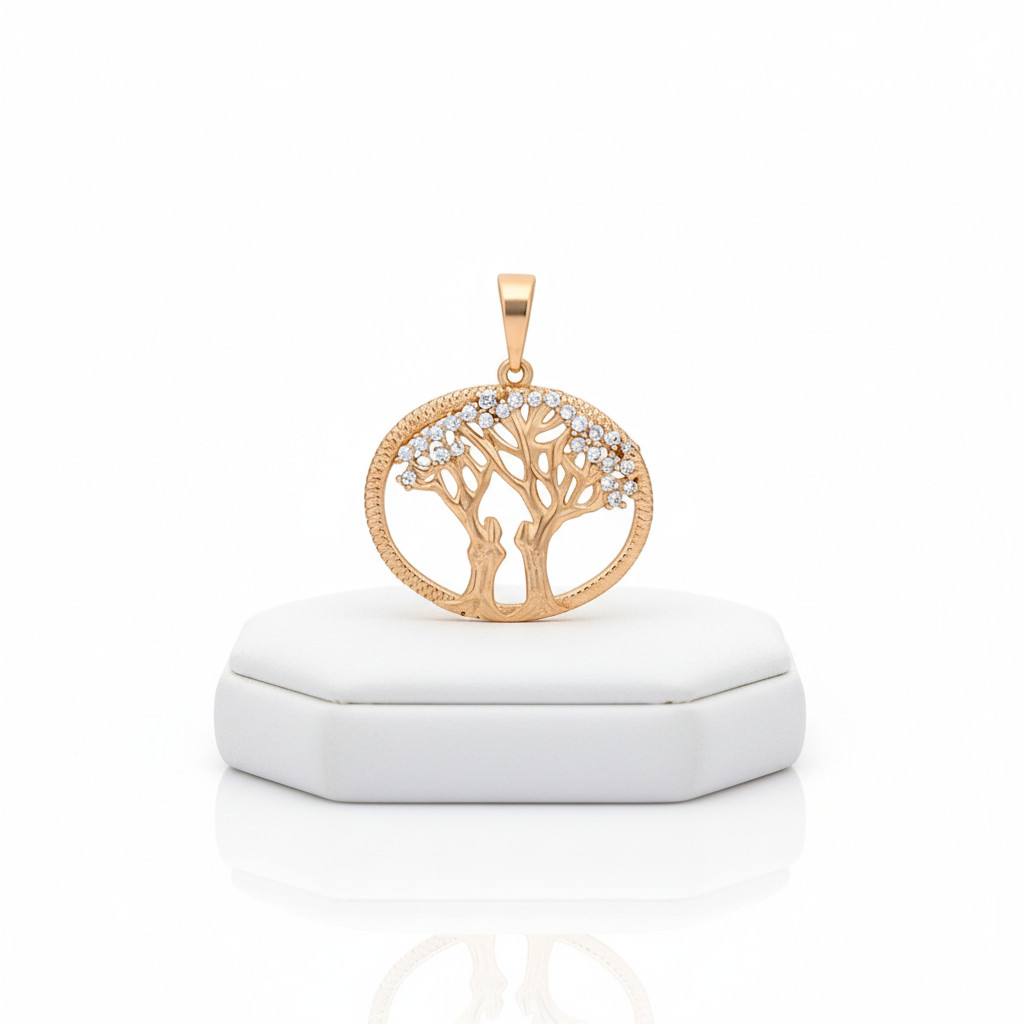 Pendentif ovale Arbre de Vie d'exception, collier femme en plaqué or 750/1000