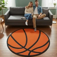 Round Basketball Shape Round Kids Play Area Rug Anti Skid Backing - 725