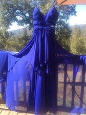 Romantic BLUE Flowing Sheer Long Gown Dress By Adrianna Papell 3-4 