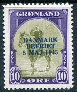(658) VERY GOOD 1945 GREENLAND 10o LIBERATION SG20 FINE FRESH UNMOUNTED MINT