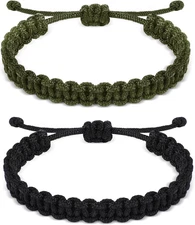 2 Pcs Paracord Bracelet for Men Boys, Adjustable Paracord Survival Tactical Brac