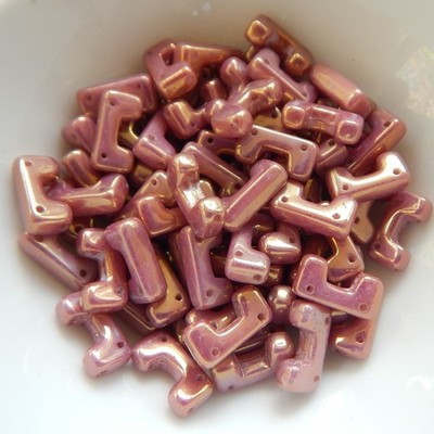 12 Beads - Telos  par Puca  Opaque Mix Violet Gold Ceramic Look - Czech Glass