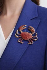 NEW Red Rhinestone Novelty Crab Brooch Pin Maximalism Nautical