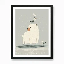 Polar Bear And Birds 3 Art Print Framed Wall Art Poster Canvas Print Picture