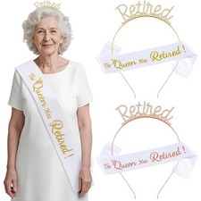 Retired Headband Sash for Rhinestone Retirement Tiara Crown Satin Party Suppl...