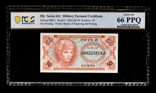 Military Payment Certificate (MPC) 50 Cent Series 641  PCGS 66 PPQ SL J00225819J