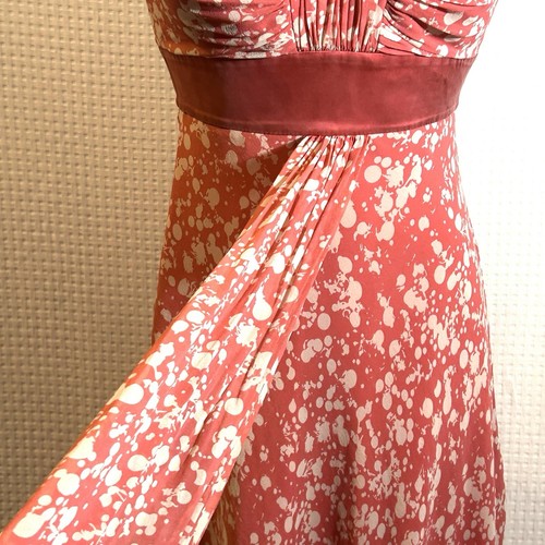 Max Cleo Y2K Trapeze Babydoll Halter Dress 100% Silk Coral Print Lined Zip Sz 2 - Picture 10 of 16