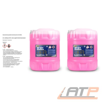 MANNOL 2x 20 L  AF12+ KÜHLERFROSTSCHUTZ ROSAROT -40°C FERTIG-MIX FÜR VW G12 G12+