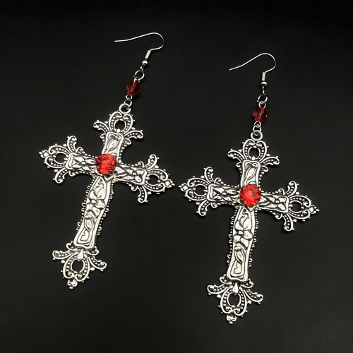 Collana orecchini pendenti croce cristiana gotico punk Gesù uomo donna - Foto 8 di 21