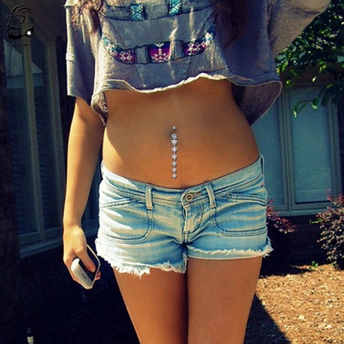 Long Dangle Belly Button Rings Surgical Steel Crystal Navel Rings Belly Piercing - Picture 6 of 22