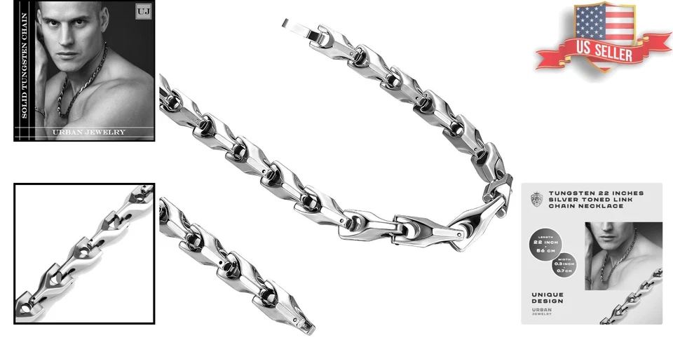 Collar de cadena de eslabones de tungsteno de 22 pulgadas para hombre - Elegante y resistente a los arañazos Foto 2 de 4