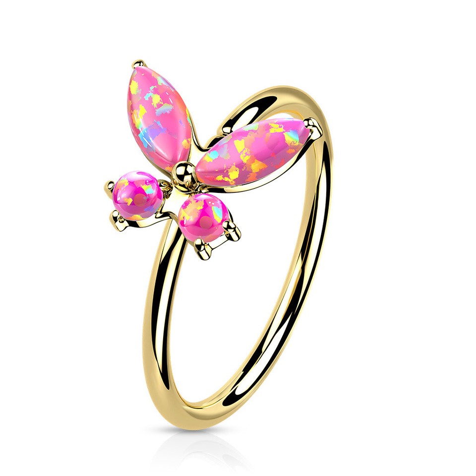 14K Gold Bendable Hoop Ring Opal or CZ Butterfly 20 Gauge Good for Nose and Ear