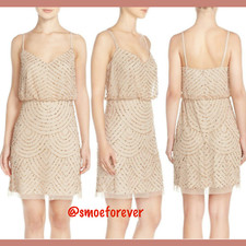 NEW Adrianna Papell Sequin Mesh Blouson Dress in Champagne Gold SZ 10  R55